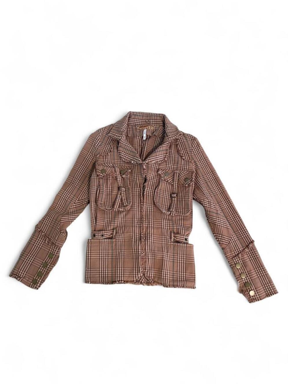 Freddy B33 Western Plaid Jacket Y2K Vintage Distressed Utility Grunge Size S